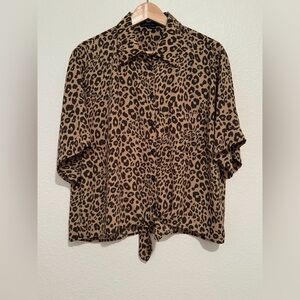 Leopard Print Sanctuary Tie-Front Blouse Size L